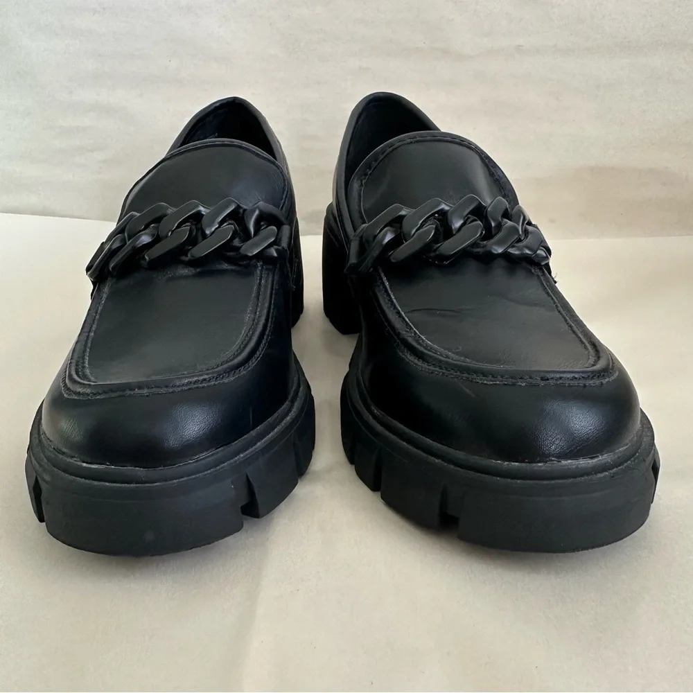 Y2K Chunky Black Platform Loafer NEW Women 9.5 Lug Sole Chain 90s Clueless Prepp